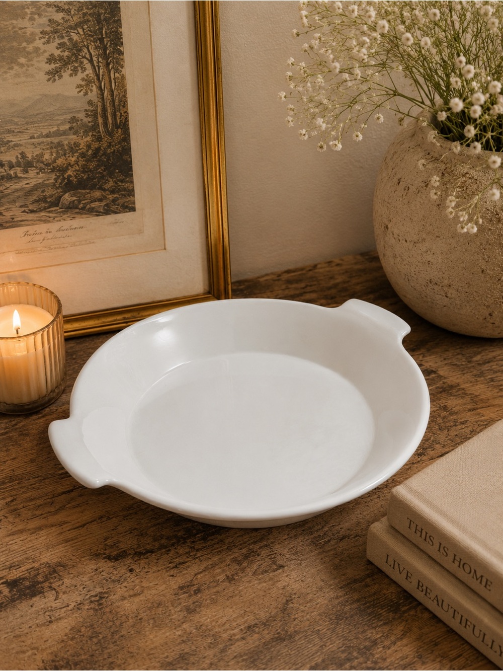 Vintage Arabia Finland White Handled Baking Dish